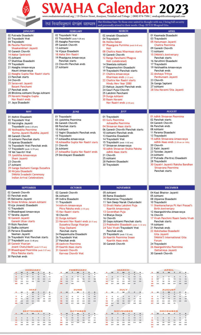 Calendar 2023 SWAHA International