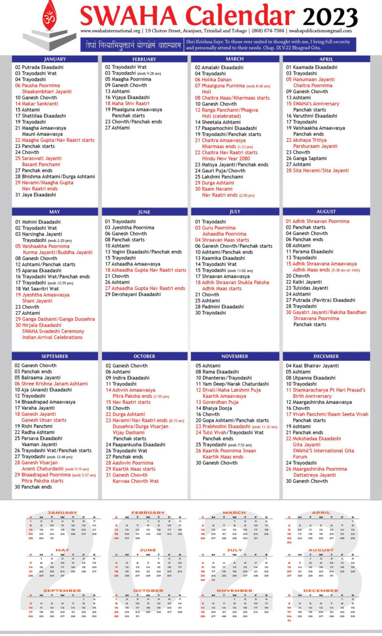 Calendar 2023 SWAHA International